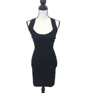 Reynah Couture Womens Black Cross Back Strap Sleeve Body Con Mini Dress Size M